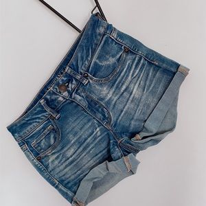 AE cuffed medium wash jean shorts